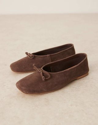 Asos Design Landmark Suede High-Vamp Ballet Flats in Brown