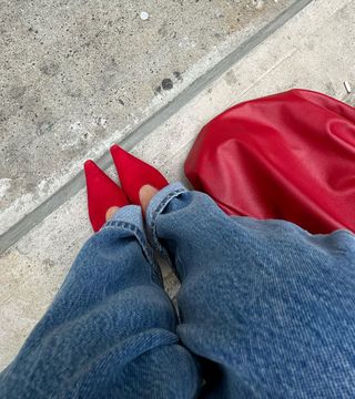 baggy jeans with red heels