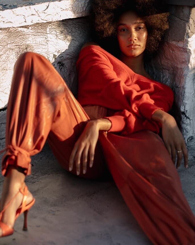 A woman wearing a secondhand outfit from used clothing site Depop