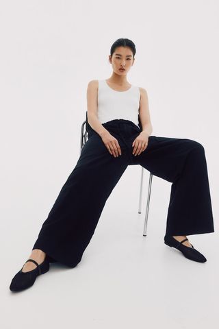 Wide-Leg Linen-Blend Pants