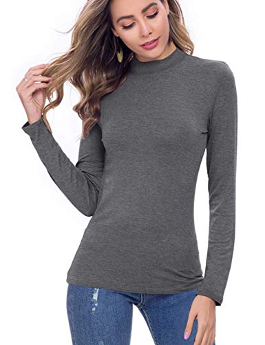 VOBCTY Women Turtleneck Long Sleeve Slim Fit Underscrubs Mock Neck Lightweight Layer Tops Grey Medium