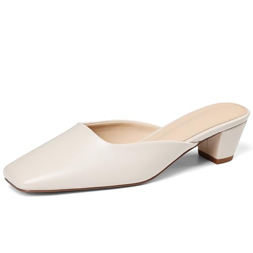 Yremael Women's Apricot Mules Chunky Kitten Heels Closed Square Toe Slip On Slingback Casual Dress Shoes
