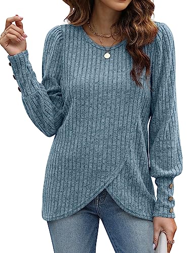 WEESO Womens Winter Long Sleeve Sweaters Pullover Tunic Tops for Leggings Blue M