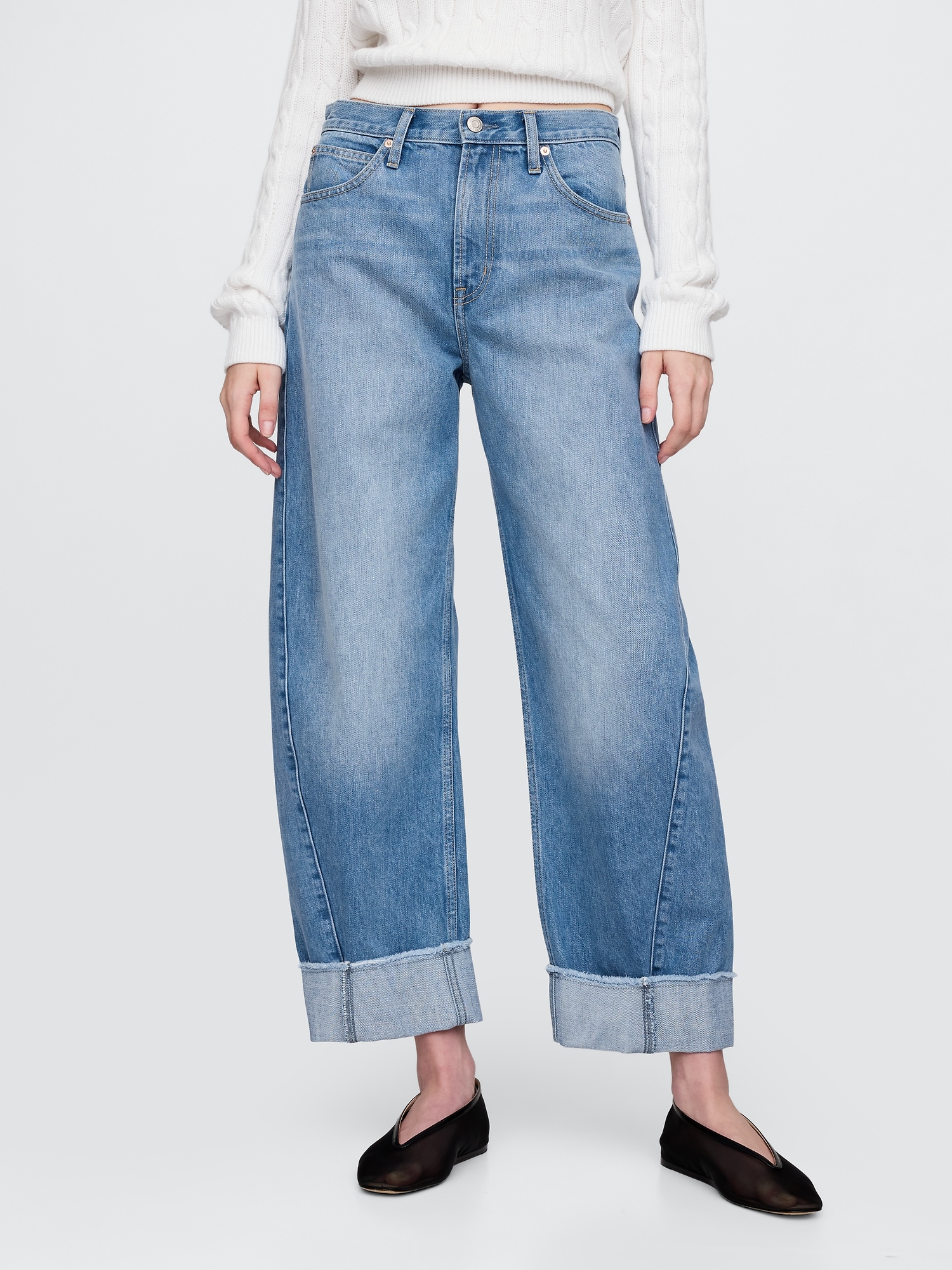 Gap, High Rise Cuffed Barrel Jeans