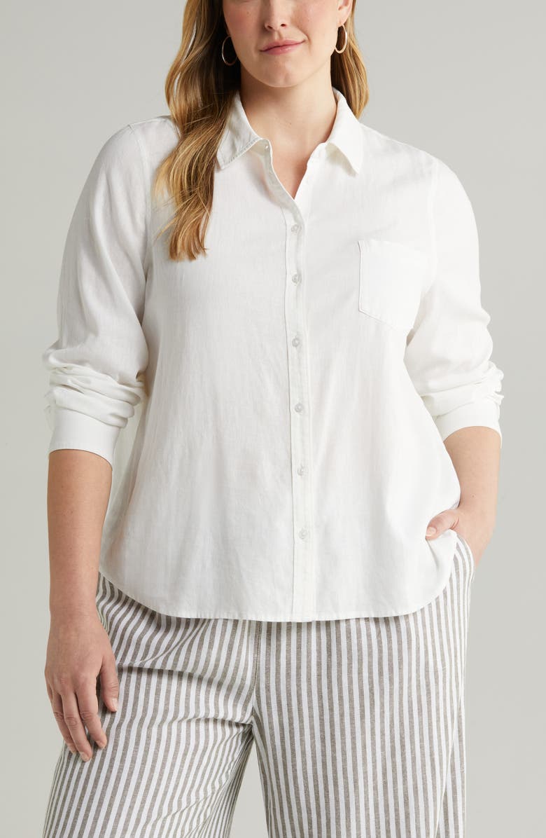 Long Sleeve Linen Blend Button-Up Shirt