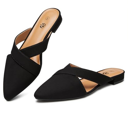 Rekayla Women’s Mules Closed Pointed Toe Backless Loafer Shoes for Women Black
