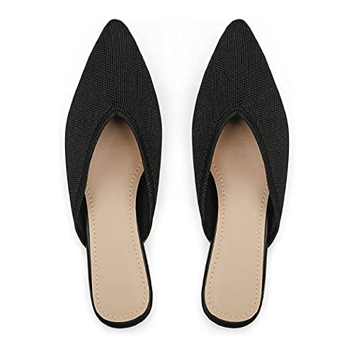 Slocyclub Flat Mules for Women, Closed Pointed Toe Flat Loafers for Ladies, Slip-On Home Early Spring Knitted Slide Mules Shoes(7, Black)