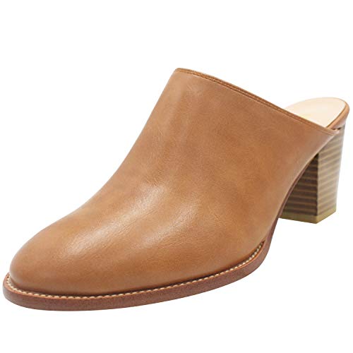 Maypie Womens Chunky Heels Mules and Clogs Closed Toe Bootie Pumps Slides Shoes, Brown, 8.5 B(M) US