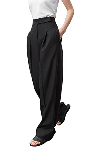 JEAAMKSSER Women’s Wide Leg Trousers Pants High Waisted Black Business Work Straight Leg Long Pants # Black S