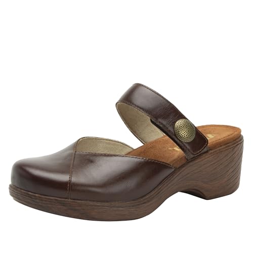 Alegria Women's Sydni Mahogany Leather Open Back Slip-On Wedge Heel 9.5-10 M US