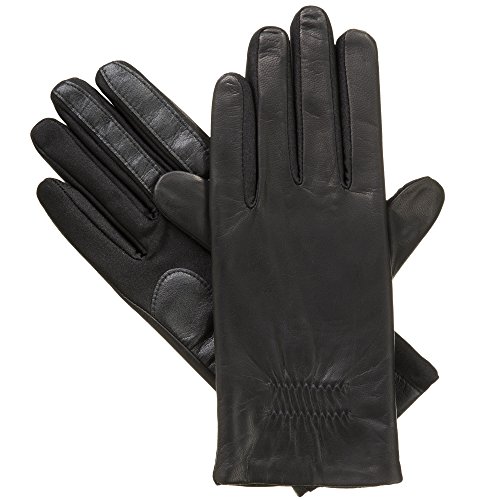 isotoner Women's Classic Stretch Leather Gloves, Black