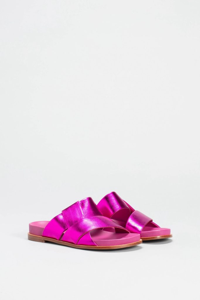 A hot pink sandal sustainable alternative to Birkenstock from ethical brand Elk