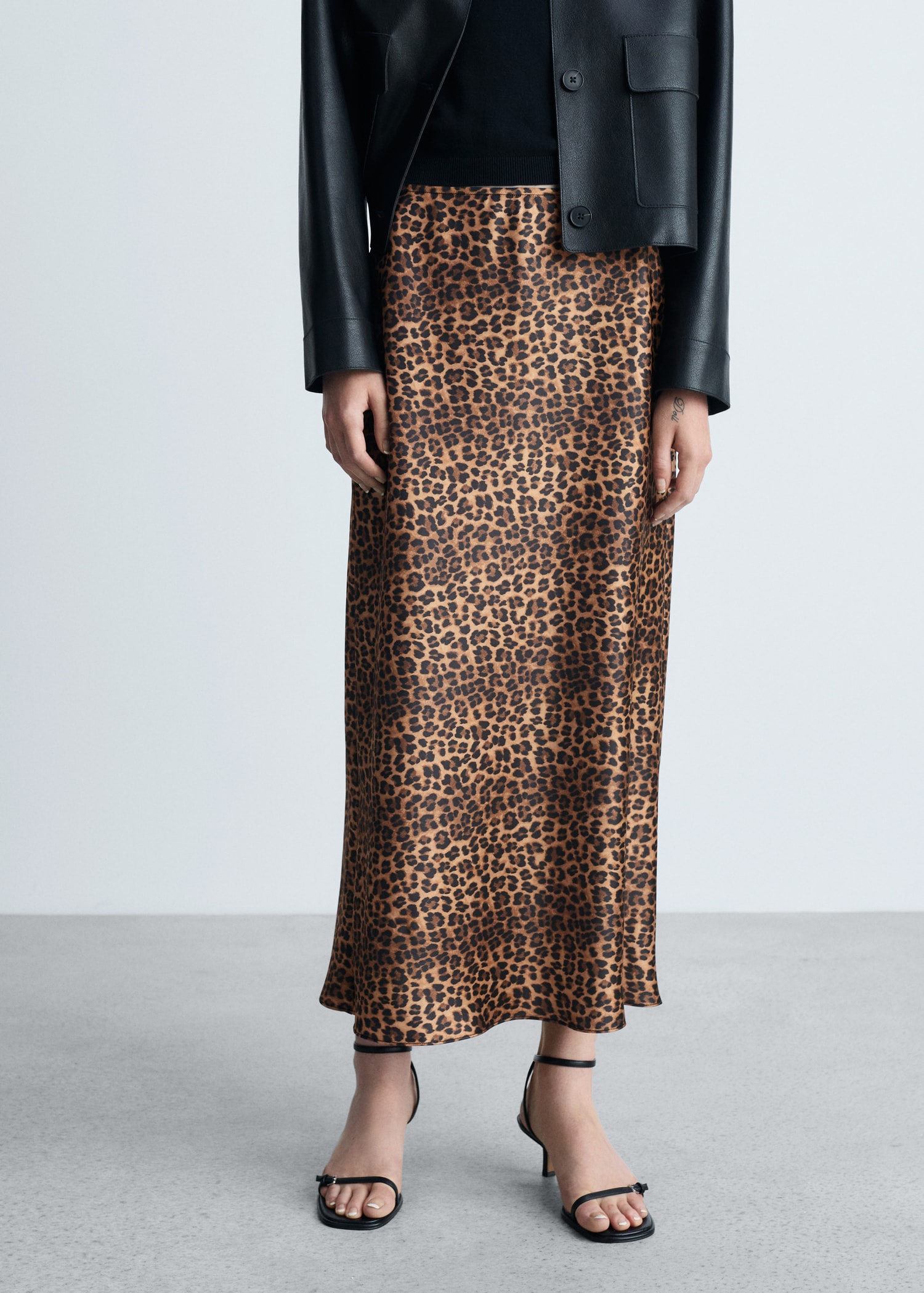 Mango, Leopard-Print Satin Skirt