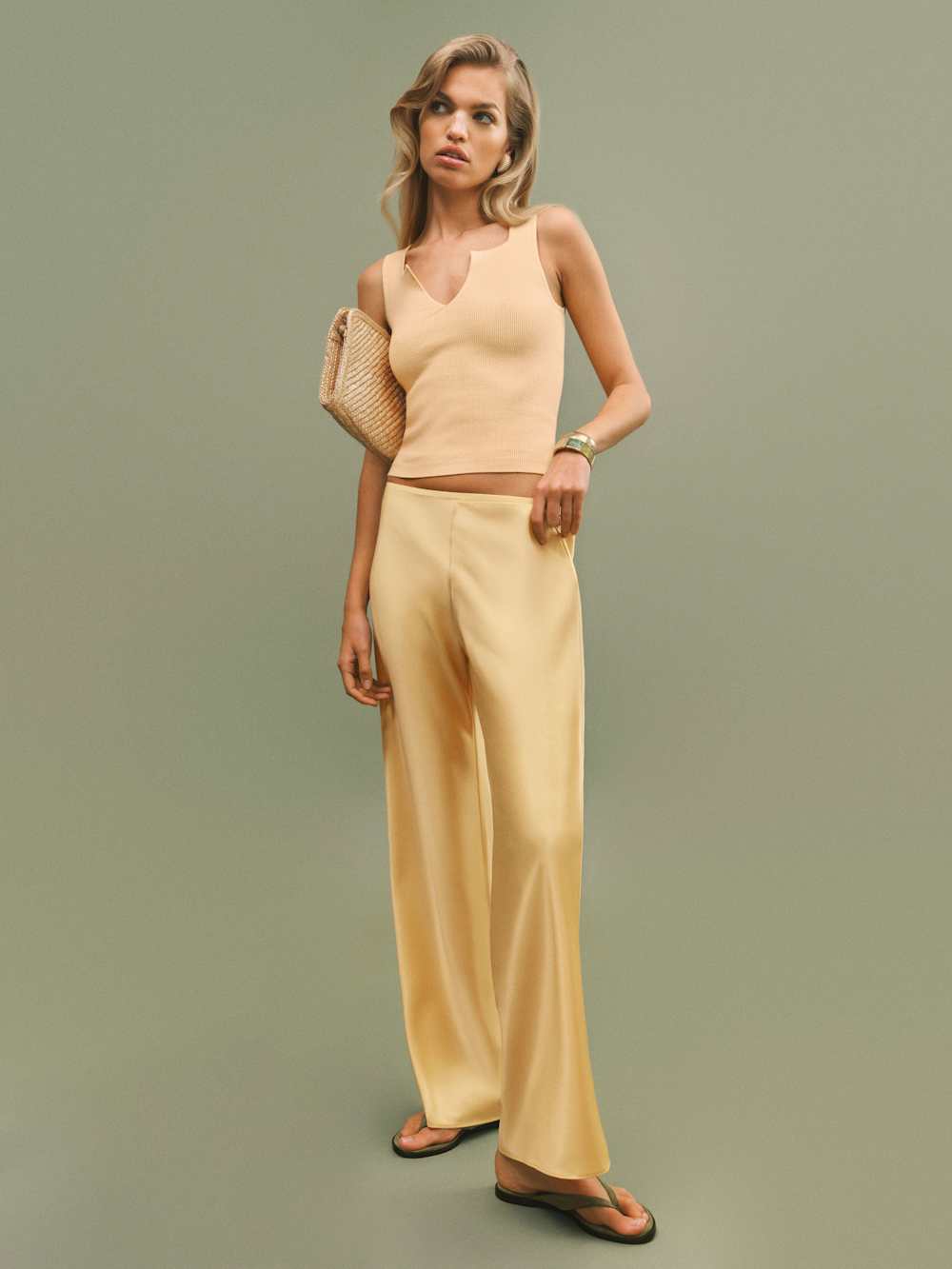 Gale Satin Mid Rise Bias Pant