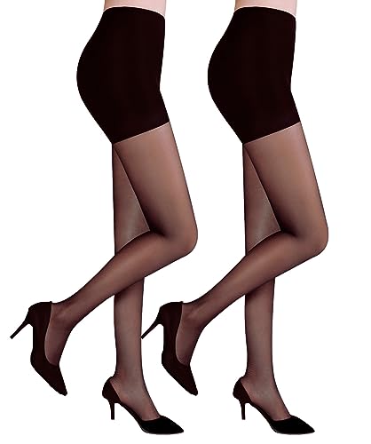 Citystl 2 Pack Black Tights for Women, 30D Sheer tights Control Top Pantyhose with Reinforced Toes
