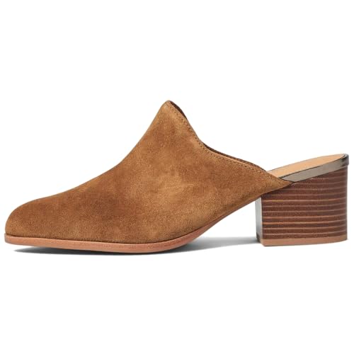 Dystralix Women Tan Chunky Block Heel Mules Pointed Closed Toe Suede Mule Sandals Tan Slip-On Stacked Heels Booties Backless Heeled Slide Shoes Comfort Fashion Casual Office Suede Tan Size 6