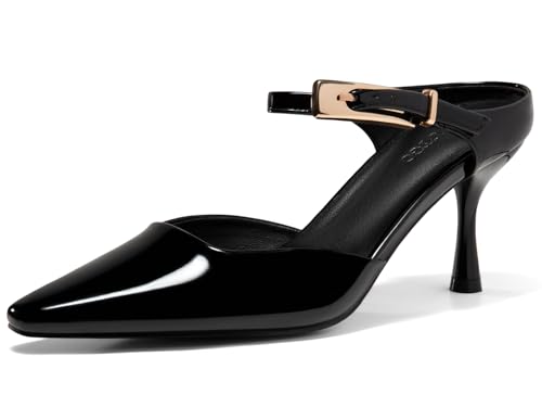 Coutgo Womens High Heels Mules Closed Pointed Toe Kitten Heel Pumps Ankle Buckle Strap Slip On Backless Dress Shoes, Black, Size 8.5