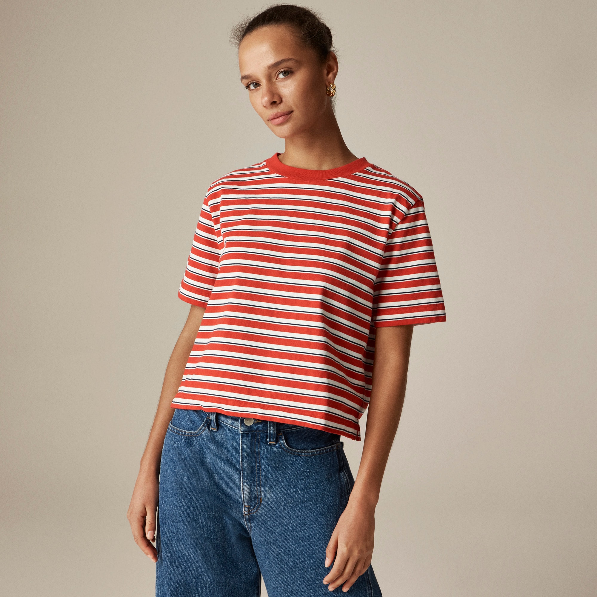 jcrew, Relaxed Premium-Weight Cropped T-Shirt in Stripe