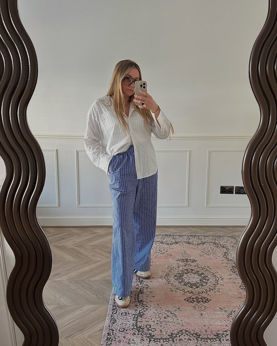 woman wearing stripes on stripes outfit