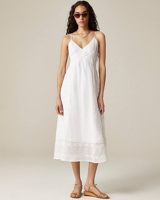 Embroidered Midi Dress in Ramie
