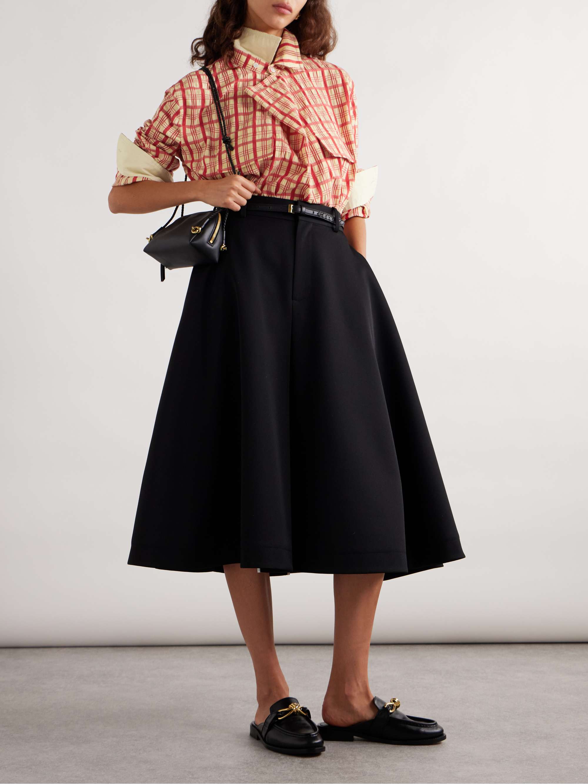 Draped Checked Cotton-Seersucker Blouse