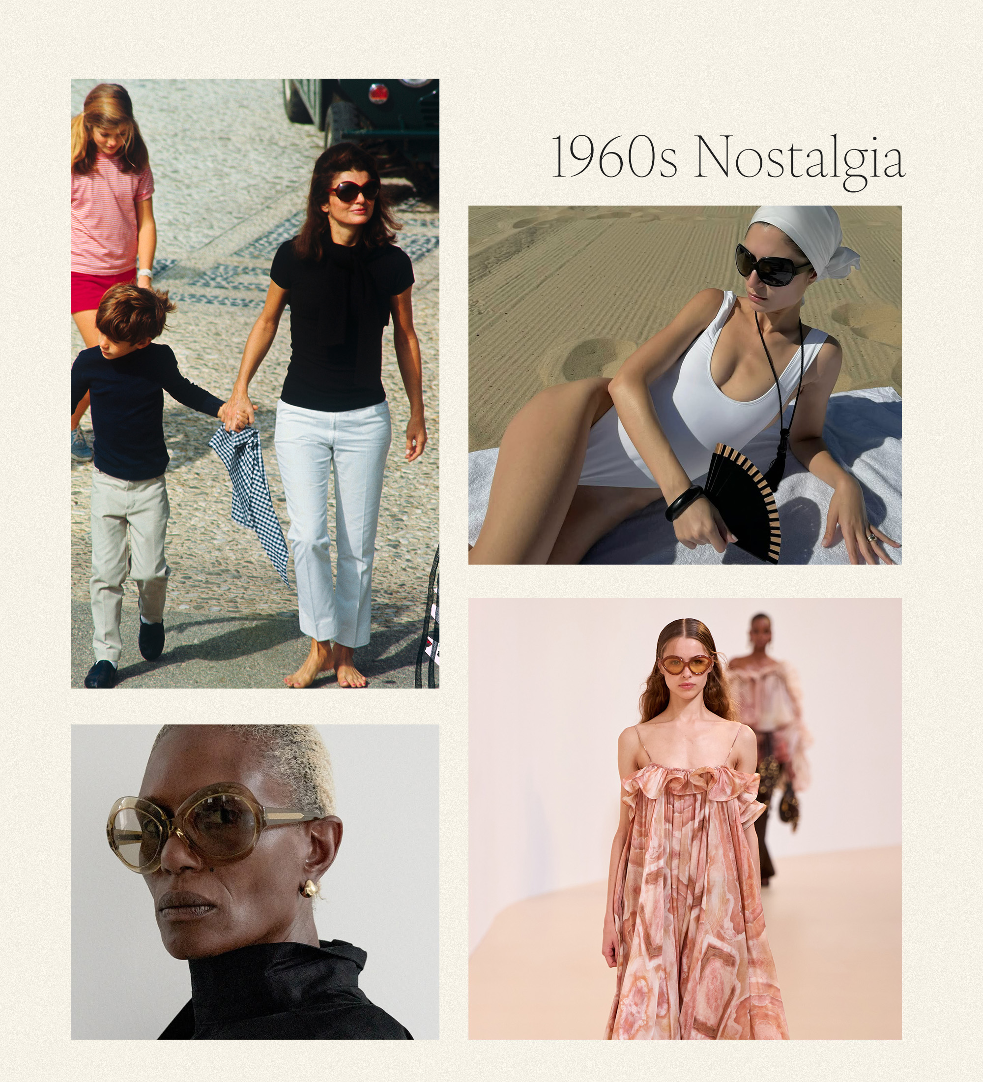 a collage of influencer, celebrity, and runway images featuring the biggest sunglasses trends of 2025