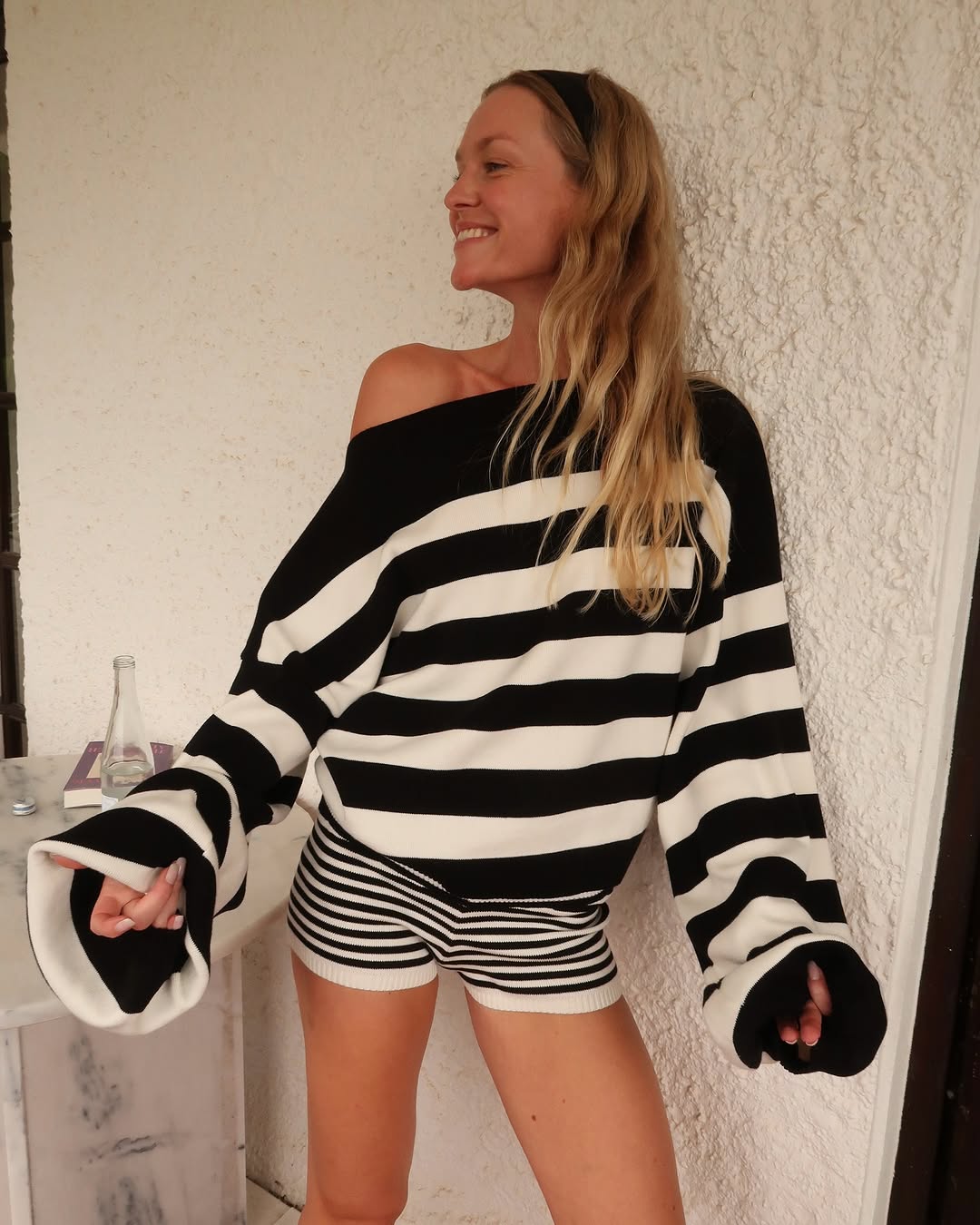 woman wearing stripes on stripes outfit