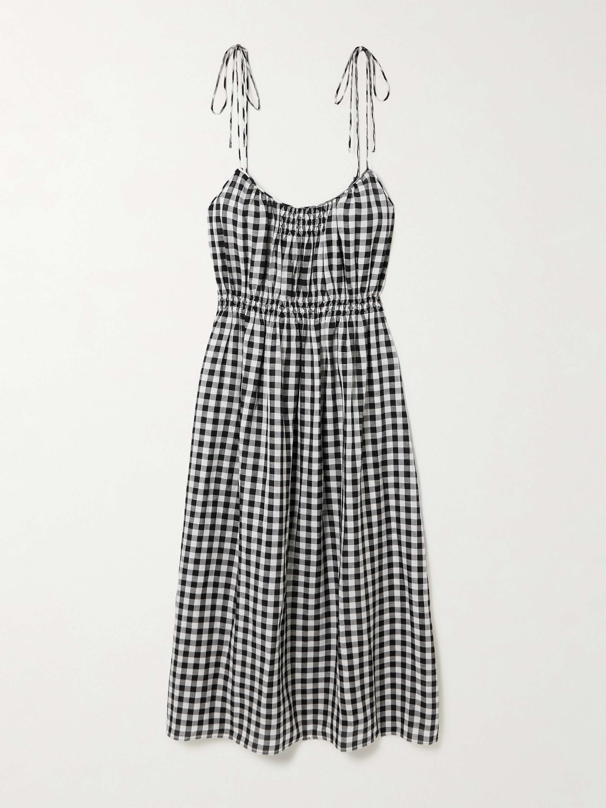 Leslie Tie-Detailed Smocked Gingham Voile Midi Dress