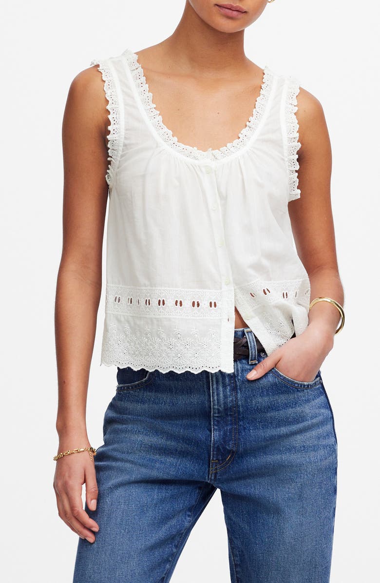 Embroidered Scalloped Tank Top