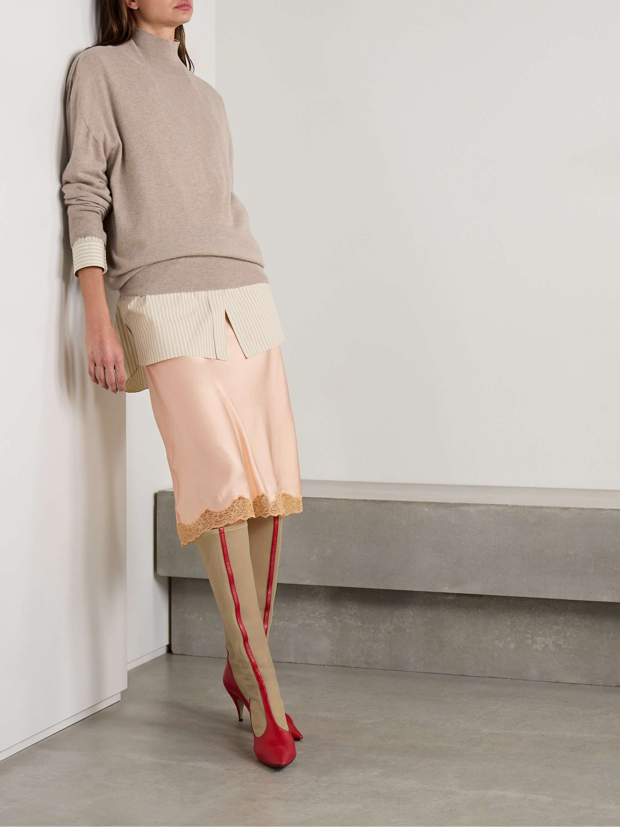 Irene Lace-Trimmed Silk-Charmeuse Skirt