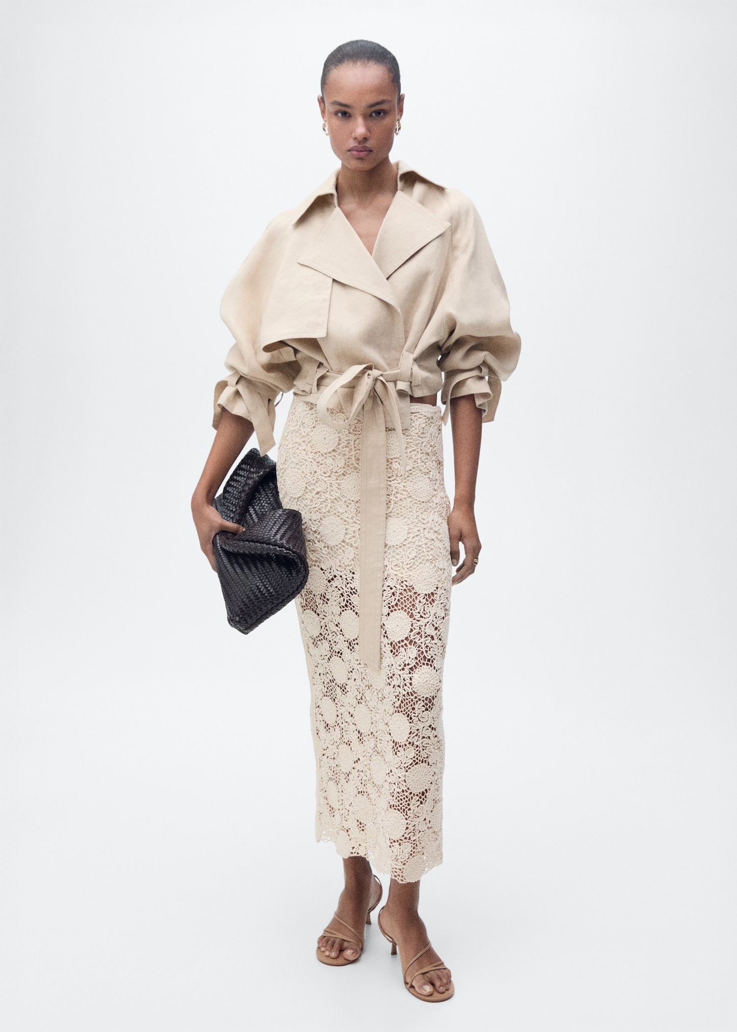 MANGO, Long Crochet Floral Skirt