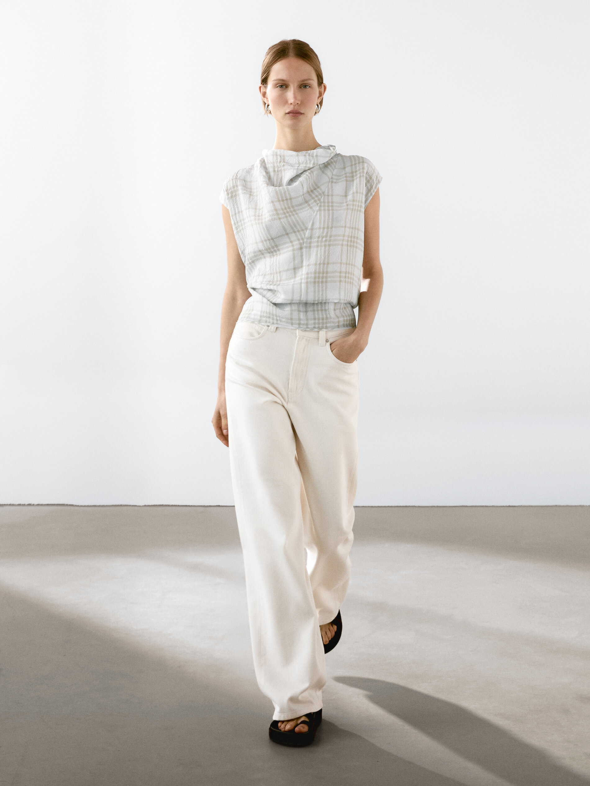 Draped Neck Check Top