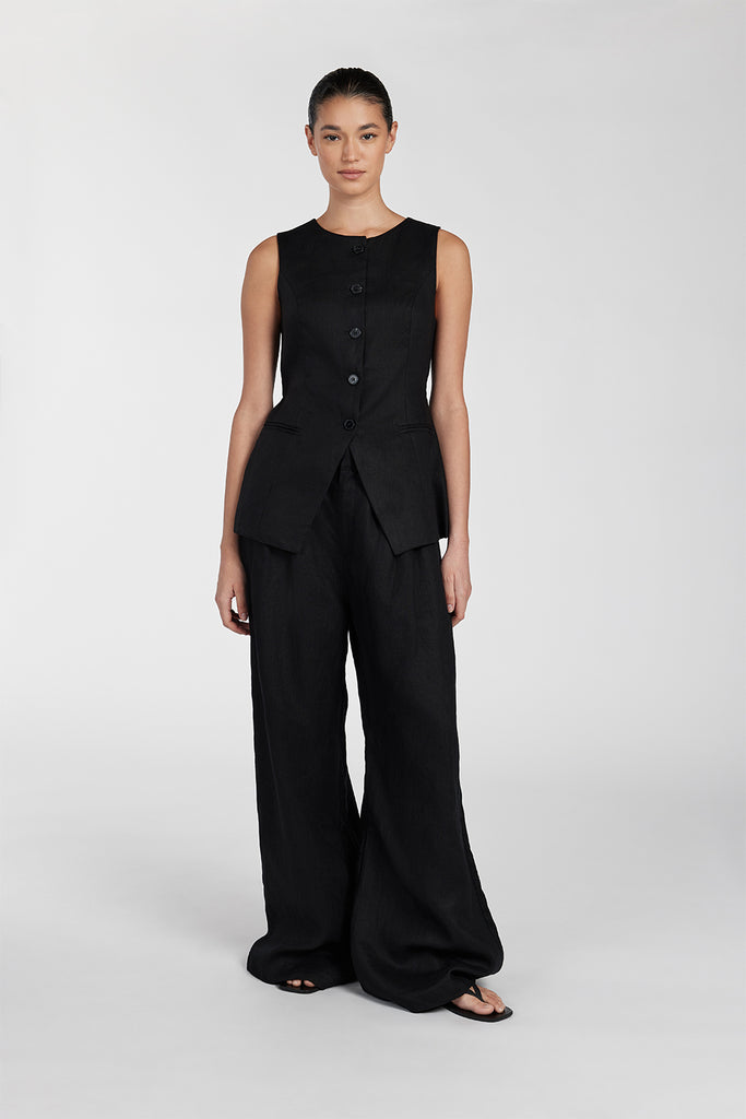 Alessia Black Linen Vest