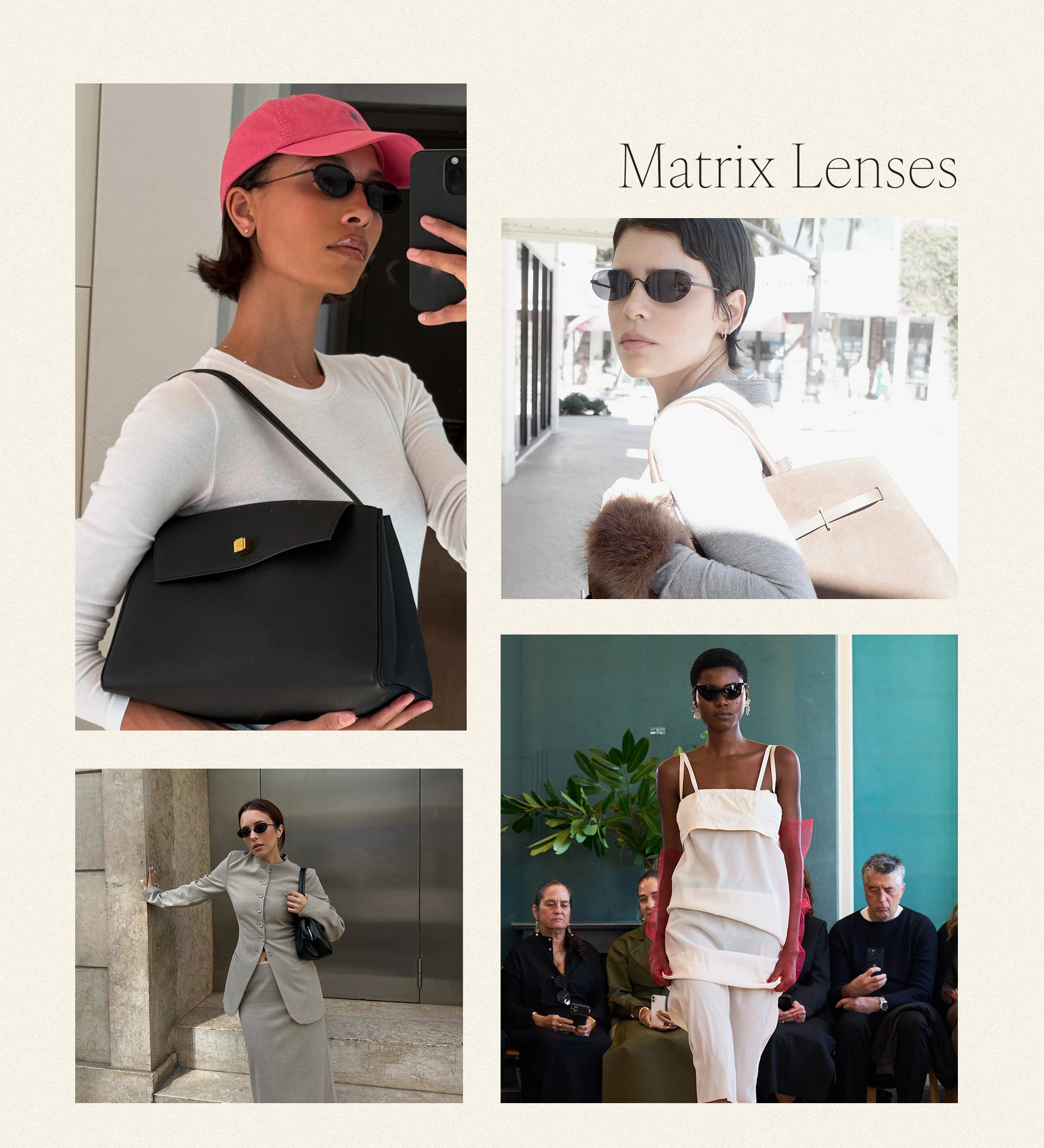 a collage of influencer, celebrity, and runway images featuring the biggest sunglasses trends of 2025