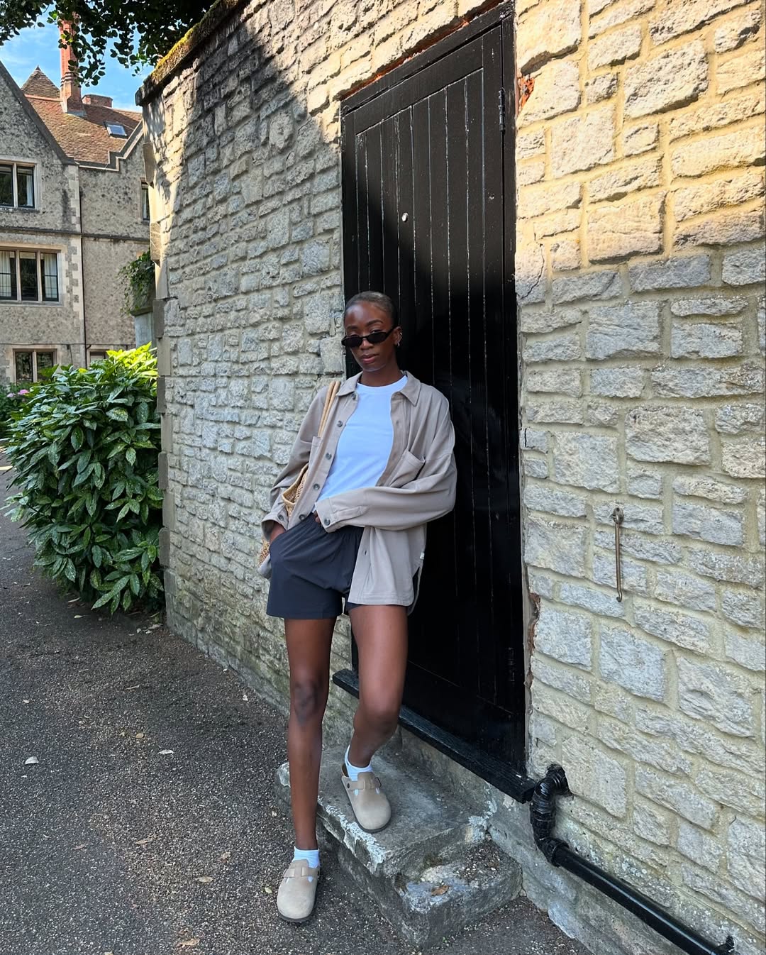 Liv Madeline wearing Birkenstock clogs in east London