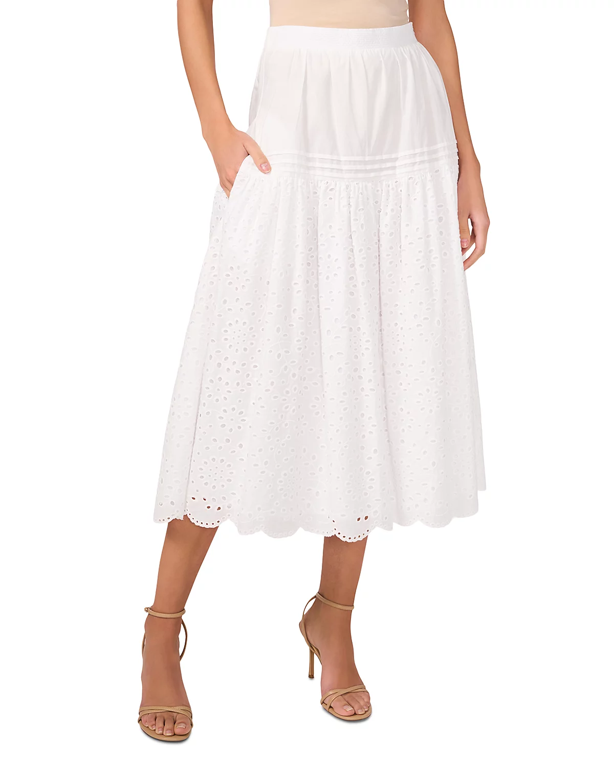 1.STATE, Eyelet Scalloped Midi Skirt