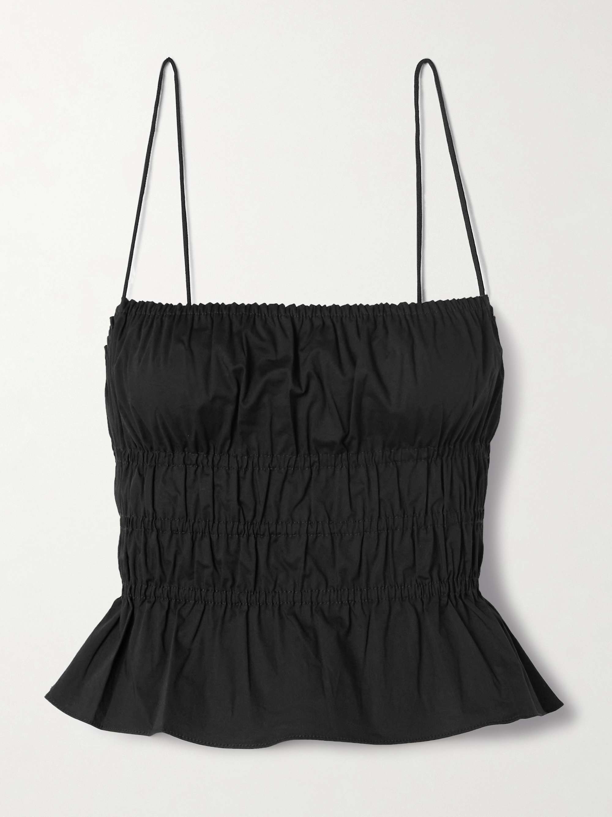 Ayla Shirred Cotton-Blend Poplin Peplum Top