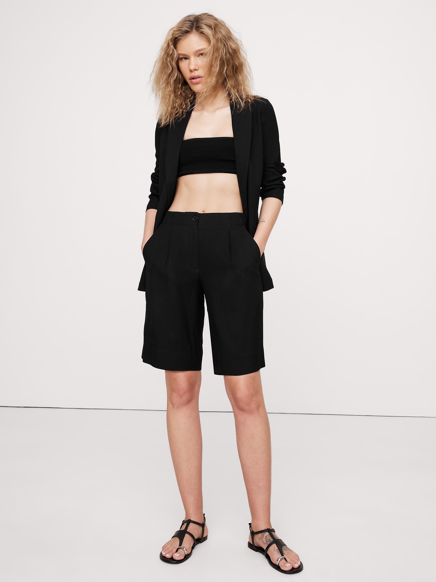 High-Rise Drapey Twill Bermuda Short