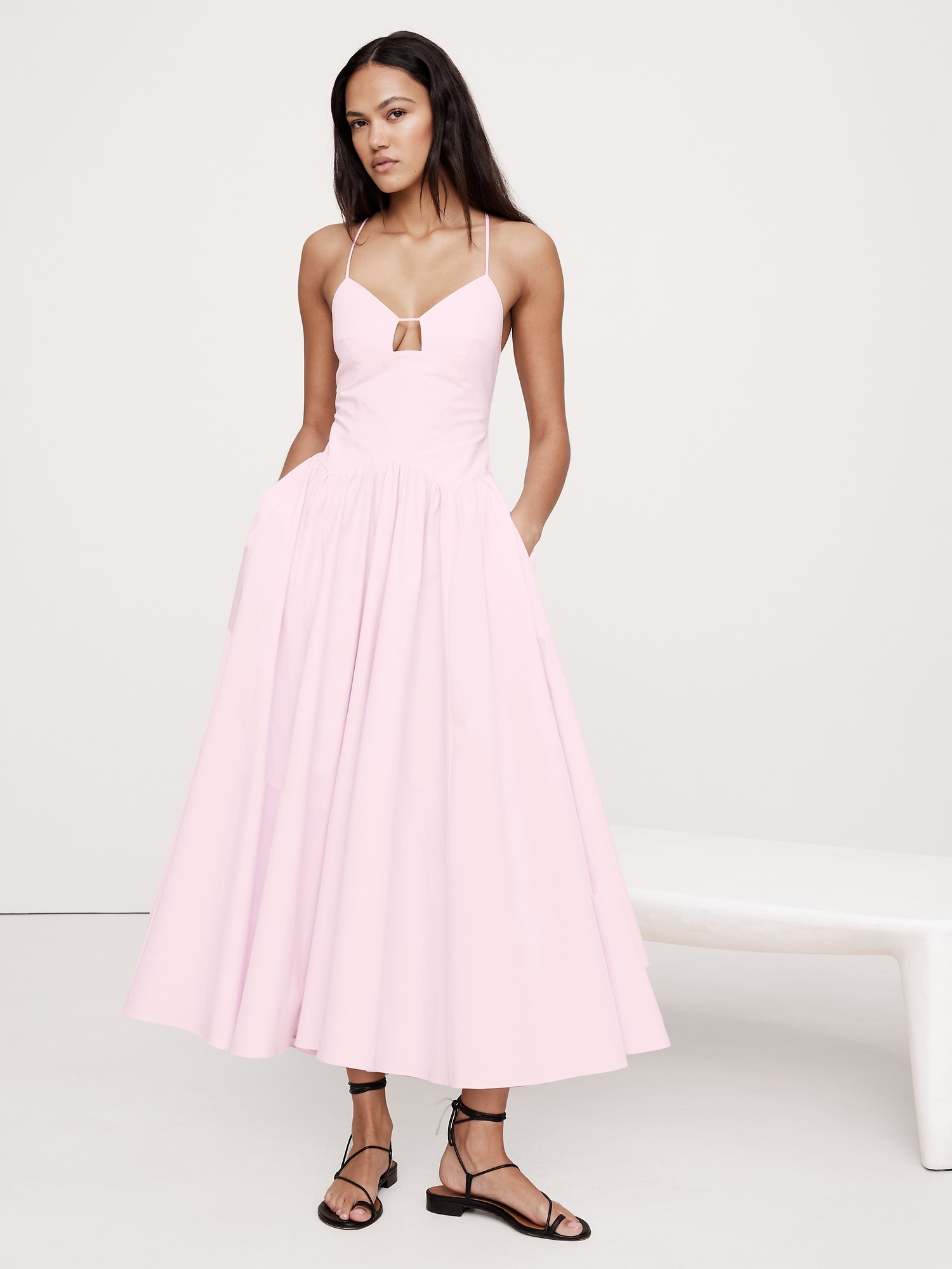 Stretch-Cotton Poplin Long Midi Dress