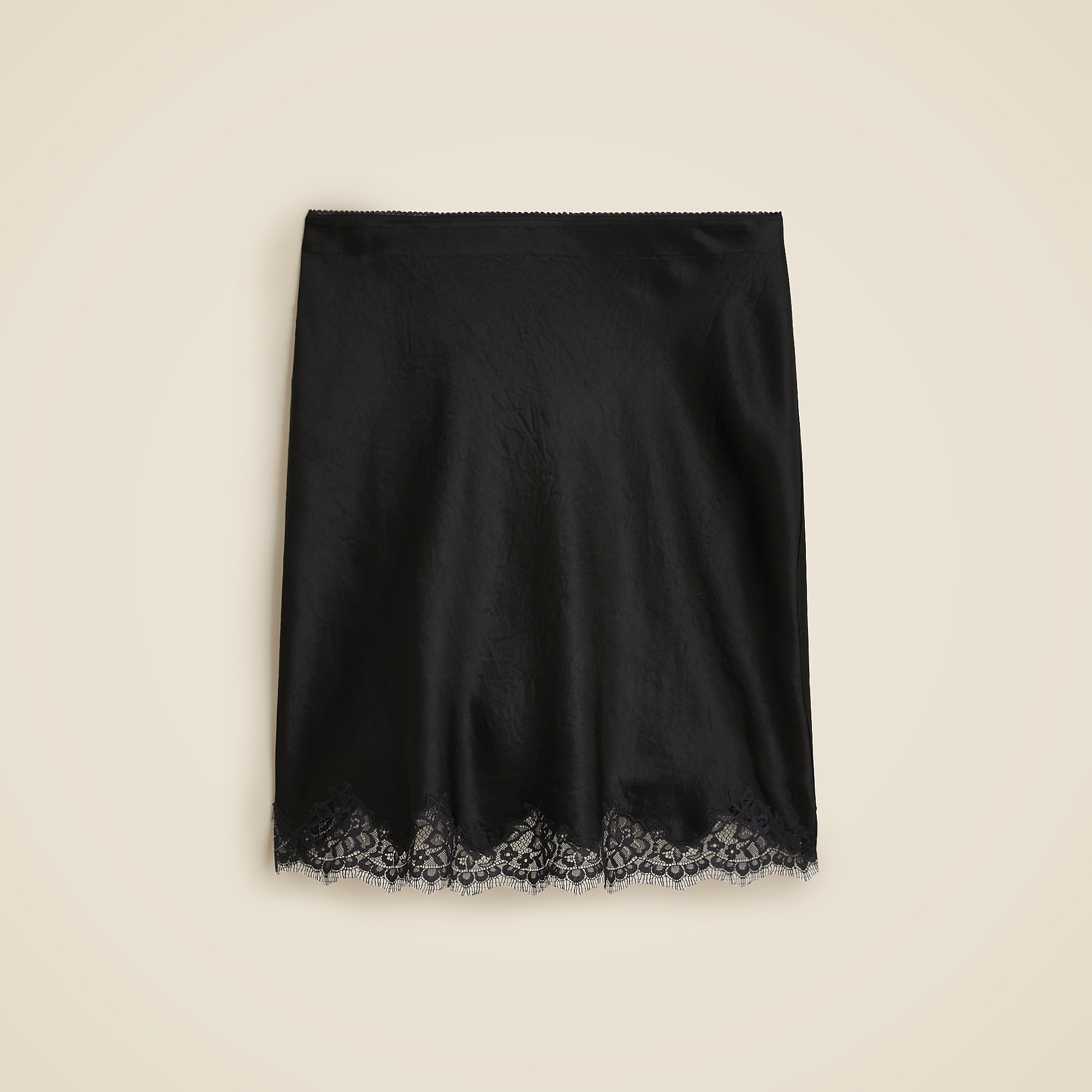 Gwen Lace-Trim Slip Skirt in Textured Satin