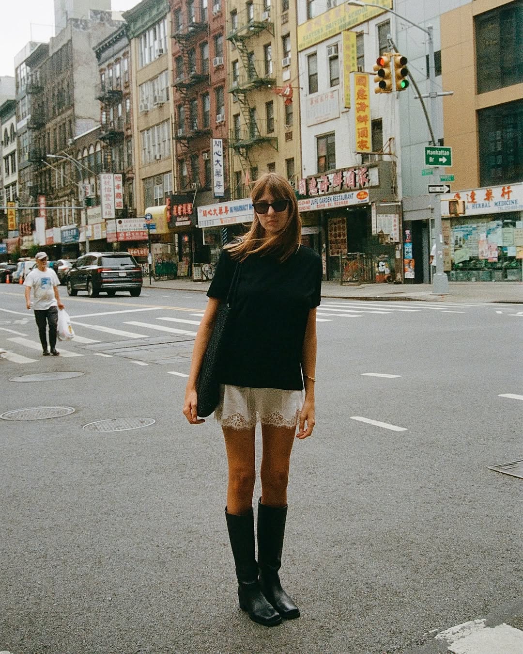 Lizzy Hadfield wearing tall boots with shorts