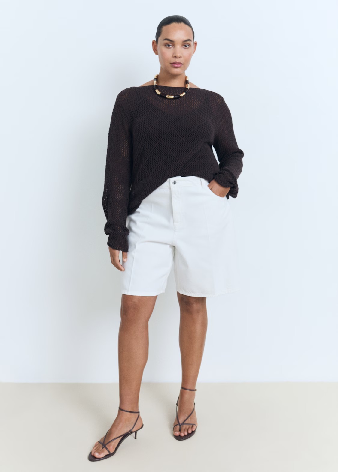 MANGO, High Waist Denim Bermuda Shorts