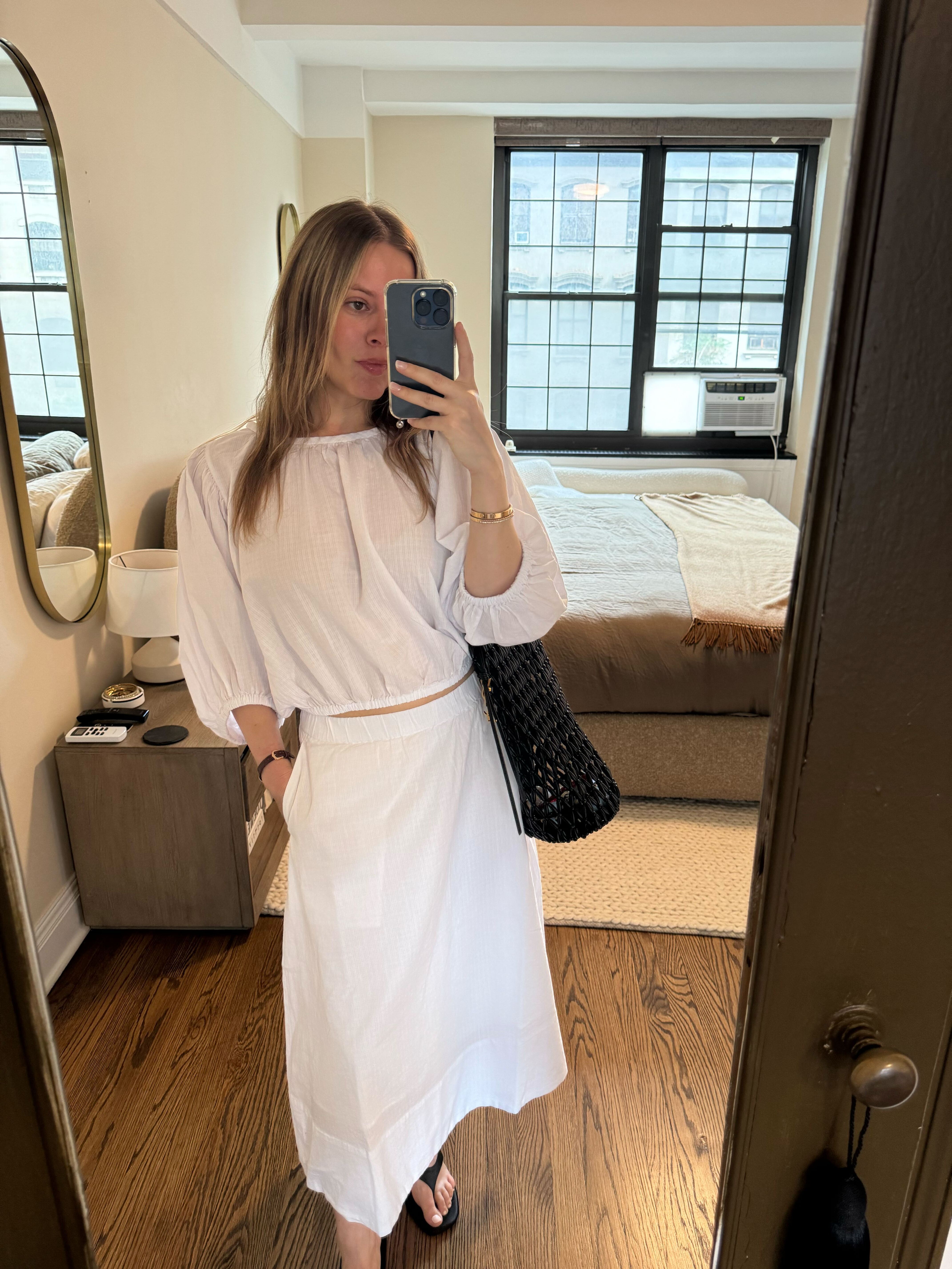 Nikki wears a new piece from Everlane's new summer collection.