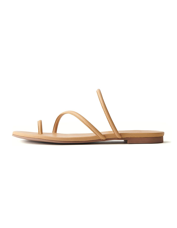 Riekhany Women's Strappy Flat Sandals Slip on Slides Toe Ring Slippers With Cross Strap Comfortable Open Toe Summer Flats Shoes Nude