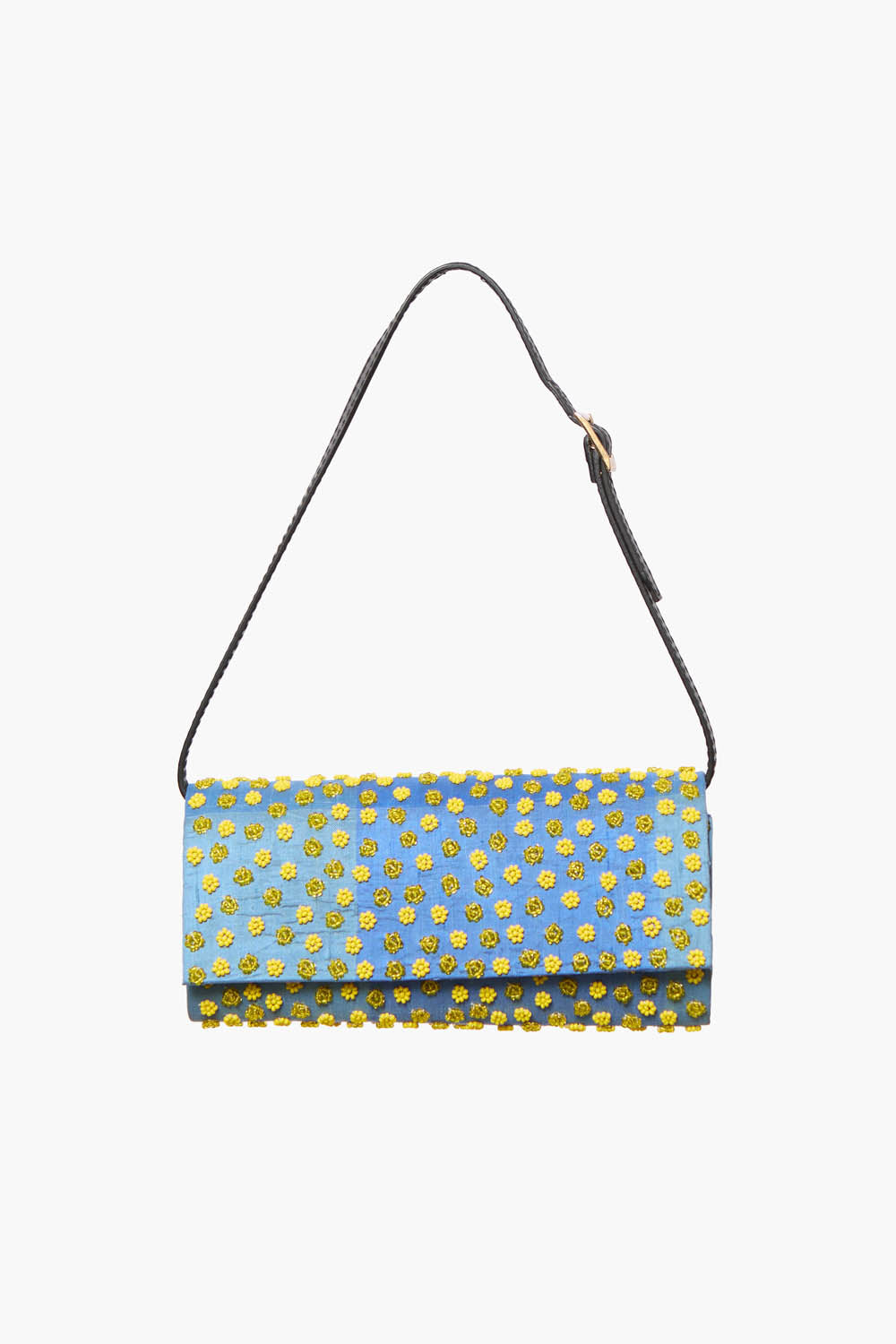 Beaded Silk Clutch Blue Check