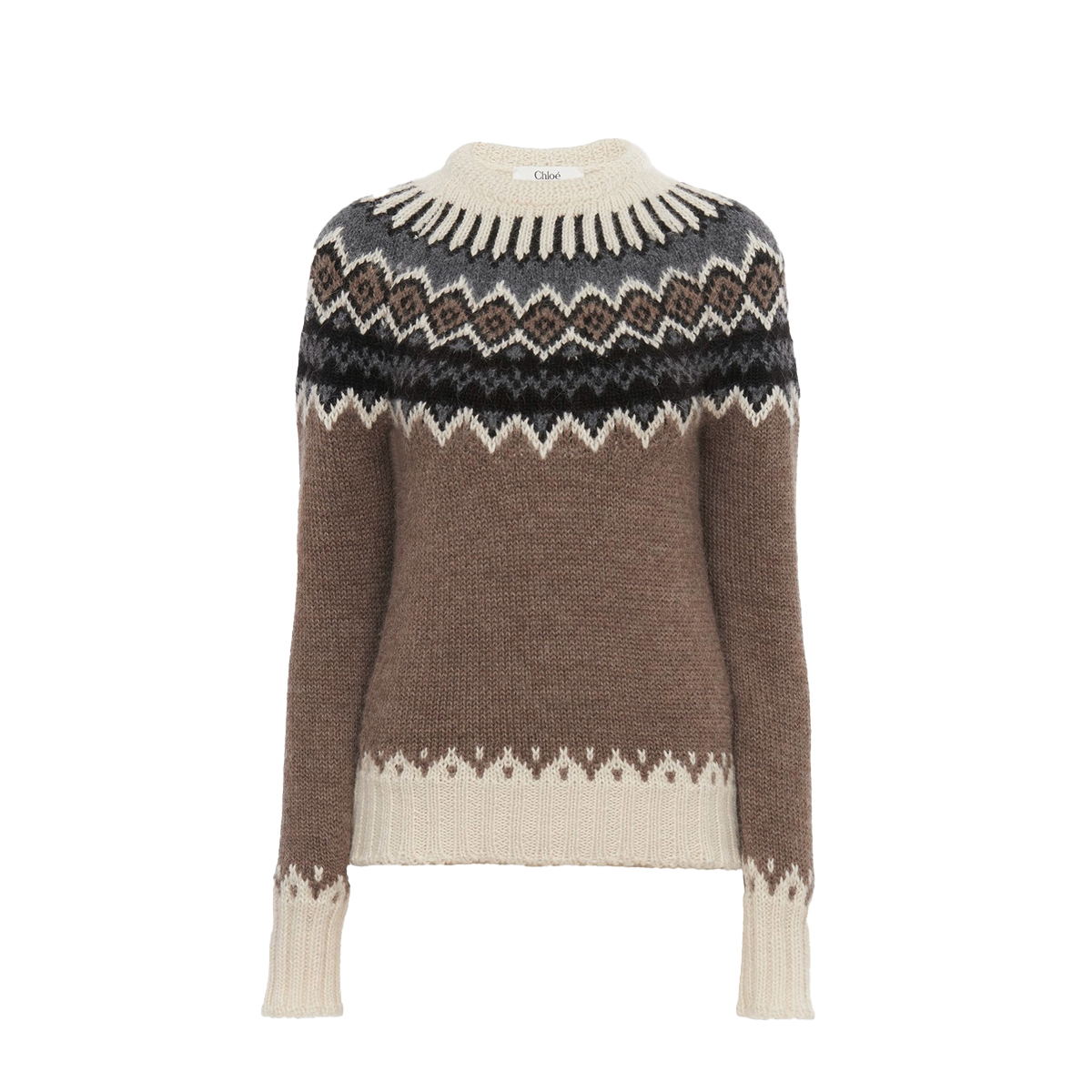 Mock-Neck Fitted Sweater in Fair Isle Wool Knit