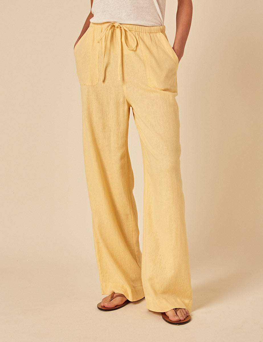 Butter Yellow Linen-Blend Shona Trousers
