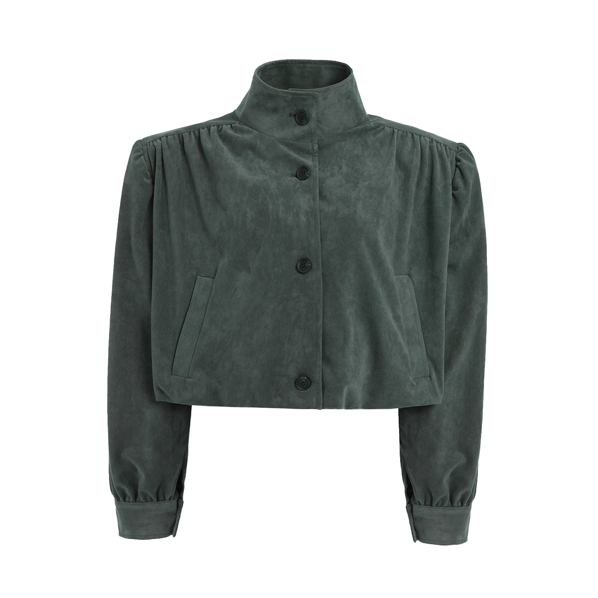 Ruched Suede Bomber, Taupe Grey