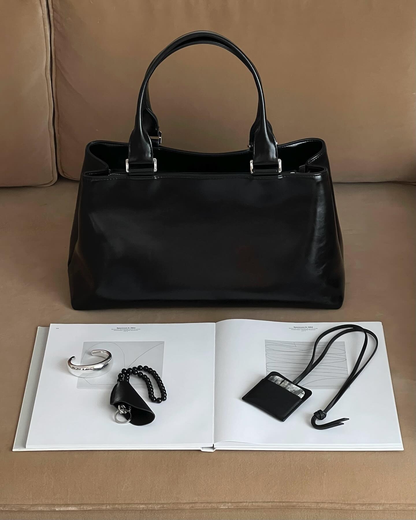Large black leather bag