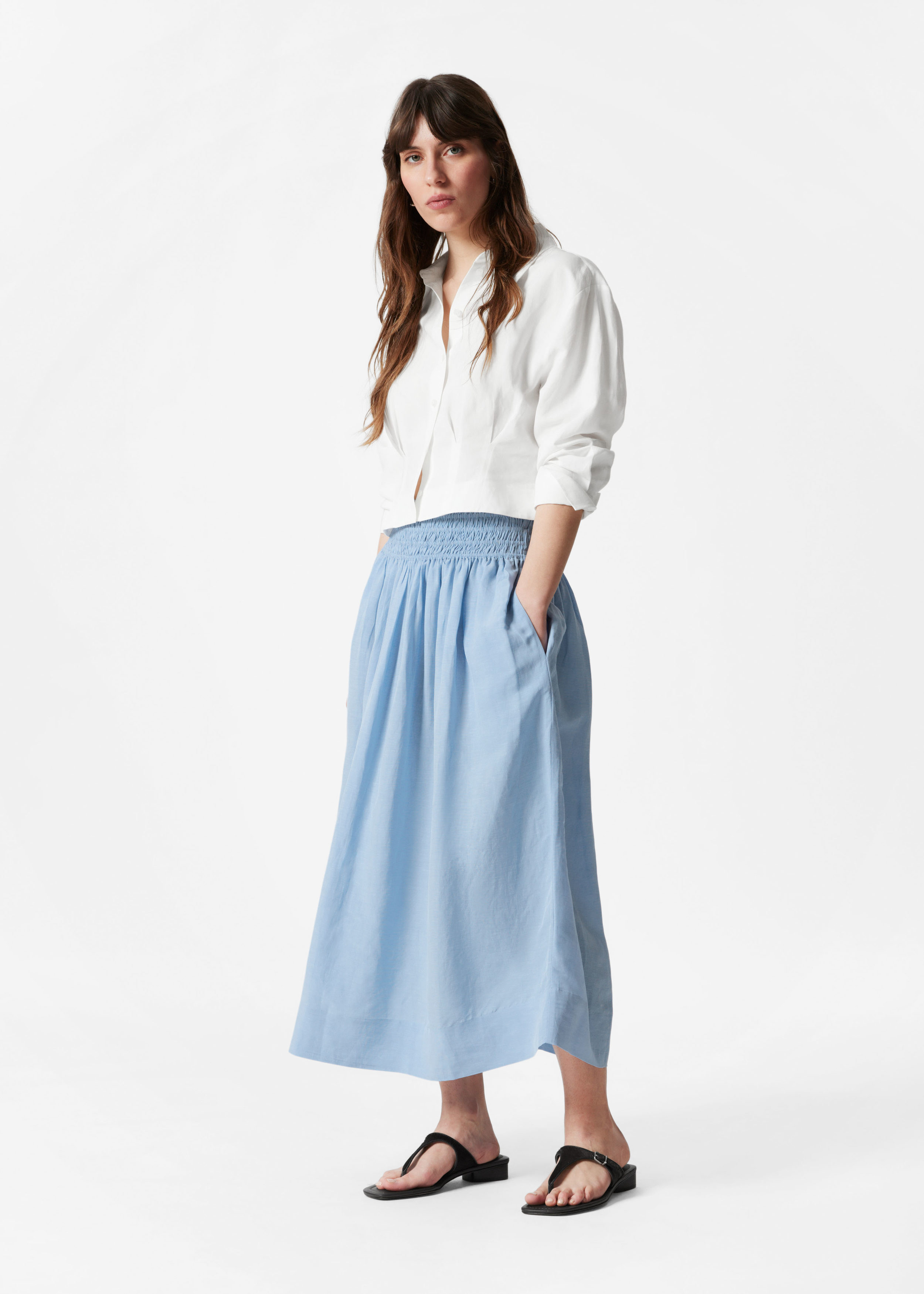 Smock-Waist Midi Skirt
